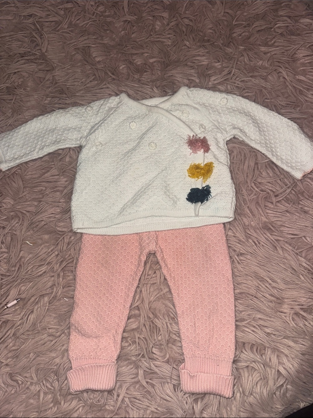 Mud Pie Cream Knit Baby Sweater and Matching Sweater Knit Pants